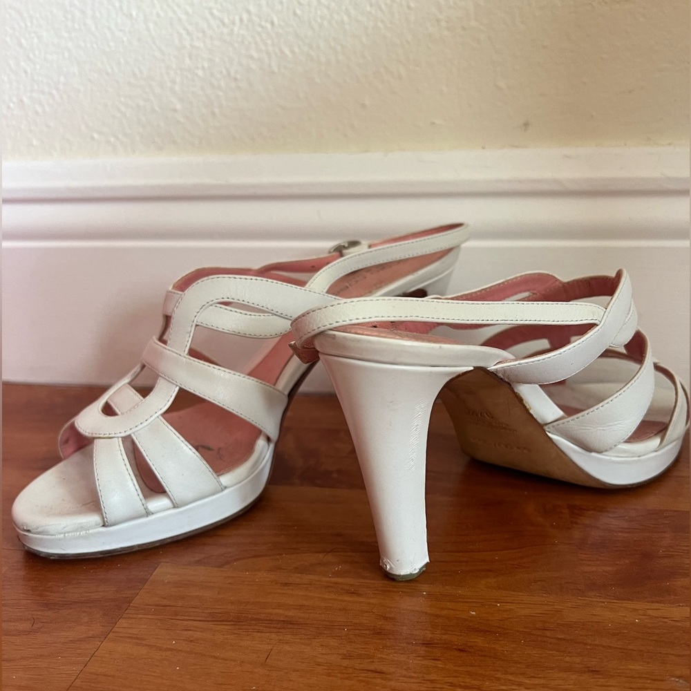Sergio Rossi Italy Size 37 1/2 37.5 White Strappy Heels leather